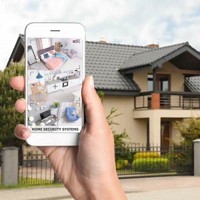 Cedar Rapids vivint phone display of cctv live feed in front of a house
